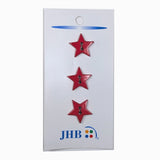 Description: Classic Star shaped button Set of three. 
Colors:  Red
Material: Polyester
Type: 2 hole
Size: 5/8in (15mm)