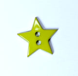 Description: Classic Star shaped buttons. 
Colors:  Lime Green
Material: Polyester
Type: 2 hole
Size: 5/8in (15mm)