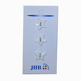 Description: Classic Star shaped buttons sold in set of three
Colors: White
Material: Polyester
Type: 2 hole
Size: 5/8in (15mm)