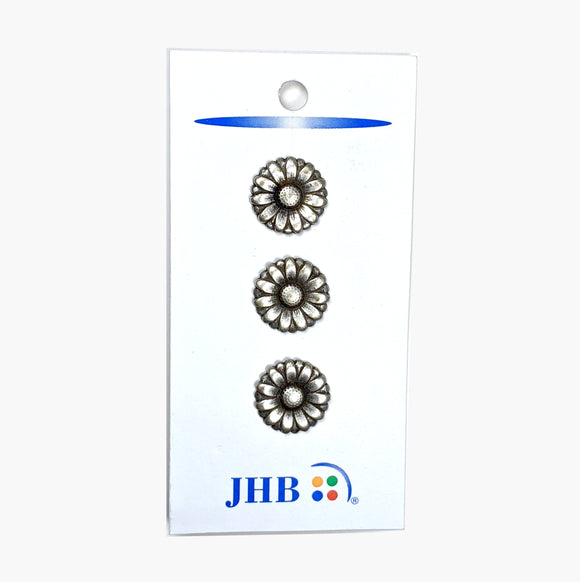 Set of 3 metal flower buttons.