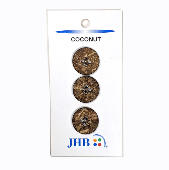 Set of three round coconut button with mixed brown coloring. 3/4 inch (19mm)