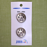 Silver metal button with cat paw imprinted; shank button; 3/4 inches